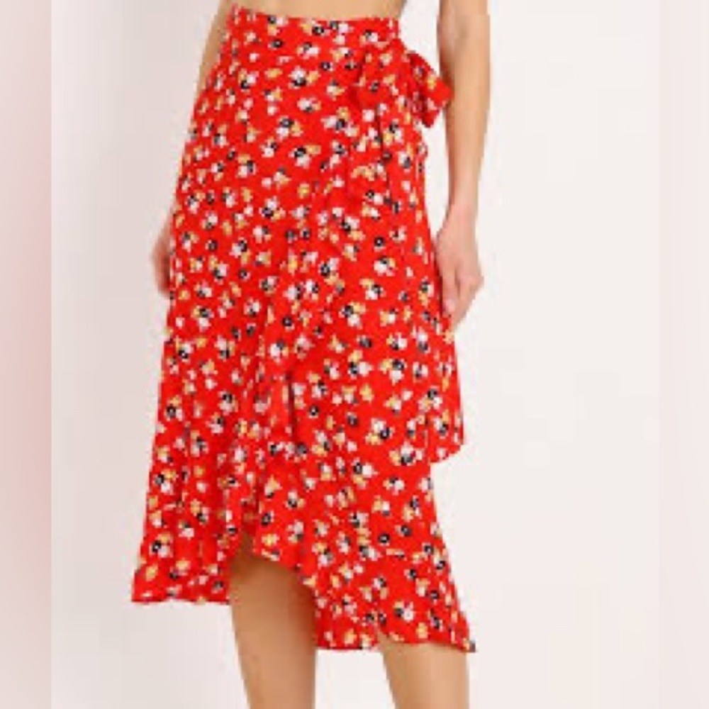 FAITHFULL THE BRAND Celeste Wrap Skirt in Red Jasmine Floral (15) - Picture 2 of 7